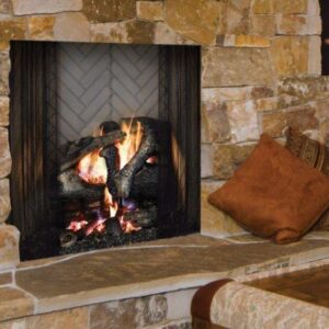 Stock Image - Majestic Wood Fireplace