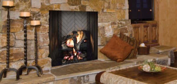 Stock Image - Majestic Wood Fireplace