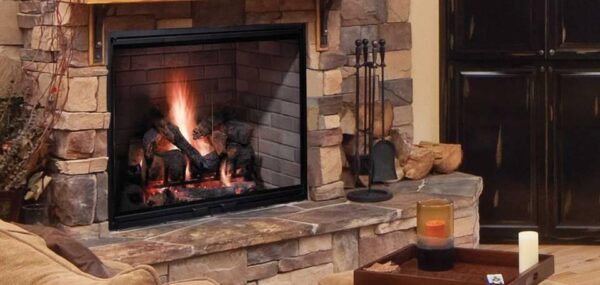 Stock Image - Majestic Wood Fireplace