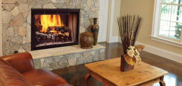 Stock Image - Majestic Wood Fireplace
