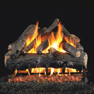 Stock Image - Real Fyre Gas Log Set & Burner Vented Gas Log Set