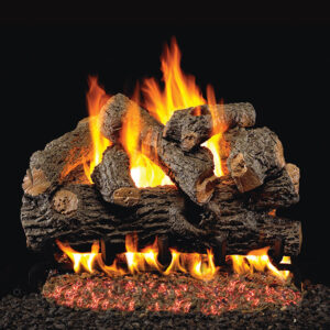 Stock Image - Real Fyre Gas Log Set & Burner Vented Gas Log Set