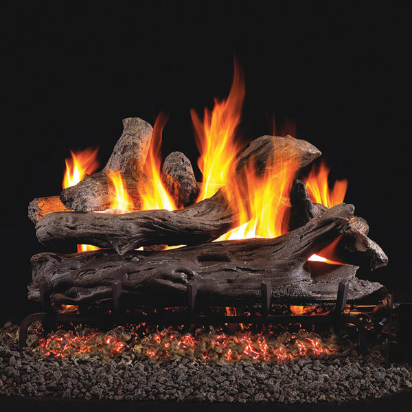 Stock Image - Real Fyre Gas Log Set & Burner Vented Gas Log Set