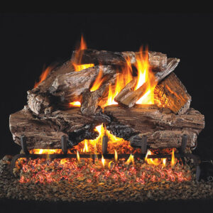 Stock Image - Real Fyre Gas Log Set & Burner Vented Gas Log Set