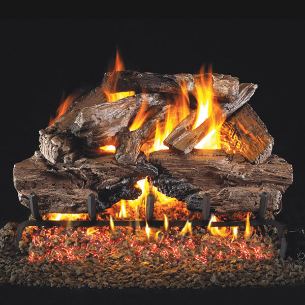 Stock Image - Real Fyre Gas Log Set & Burner Vented Gas Log Set