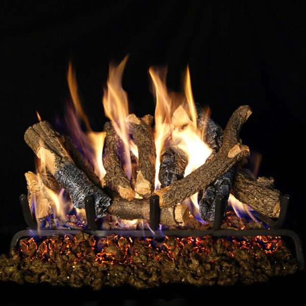 Stock Image - Real Fyre Gas Log Set & Burner Vented Gas Log Set