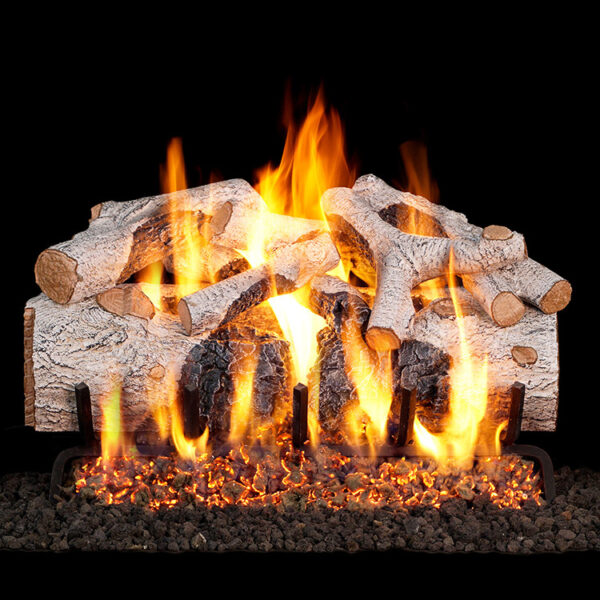 Stock Image - Real Fyre Gas Log Set & Burner Vented Gas Log Set