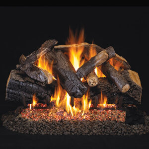 Stock Image - Real Fyre Gas Log Set & Burner Vented Gas Log Set