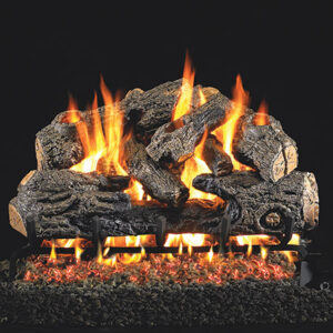 Stock Image - Real Fyre Gas Log Set & Burner Vented Gas Log Set