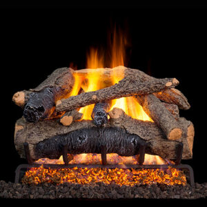 Stock Image - Real Fyre Gas Log Set & Burner Vented Gas Log Set