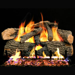 Stock Image - Real Fyre Gas Log Set & Burner Vented Gas Log Set