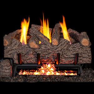 Stock Image - Real Fyre Gas Log Set & Burner Vented Gas Log Set