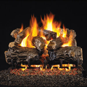 Stock Image - Real Fyre Gas Log Set & Burner Vented Gas Log Set