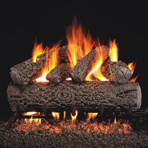 Stock Image - Real Fyre Gas Log Set & Burner Vented Gas Log Set