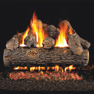 Stock Image - Real Fyre Gas Log Set & Burner Vented Gas Log Set