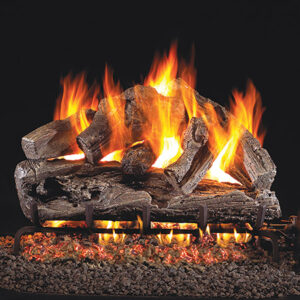 Stock Image - Real Fyre Gas Log Set & Burner Vented Gas Log Set