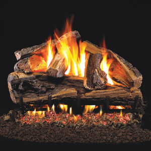 Stock Image - Real Fyre Gas Log Set & Burner Vented Gas Log Set