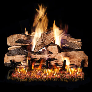 Stock Image - Real Fyre Gas Log Set & Burner Vented Gas Log Set