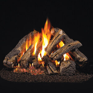 Stock Image - Real Fyre Gas Log Set & Burner Vented Gas Log Set