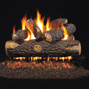 Stock Image - Real Fyre Gas Log Set & Burner Vented Gas Log Set