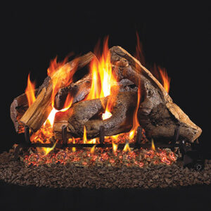 Stock Image - Real Fyre Gas Log Set & Burner Vented Gas Log Set