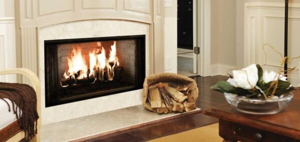 Stock Image - Majestic Wood Fireplace
