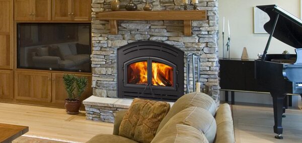 Stock Image - Majestic Wood Fireplace