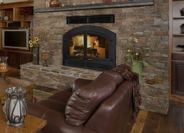 Stock Image - Wilkening Fireplace Wood Fireplace Traditional