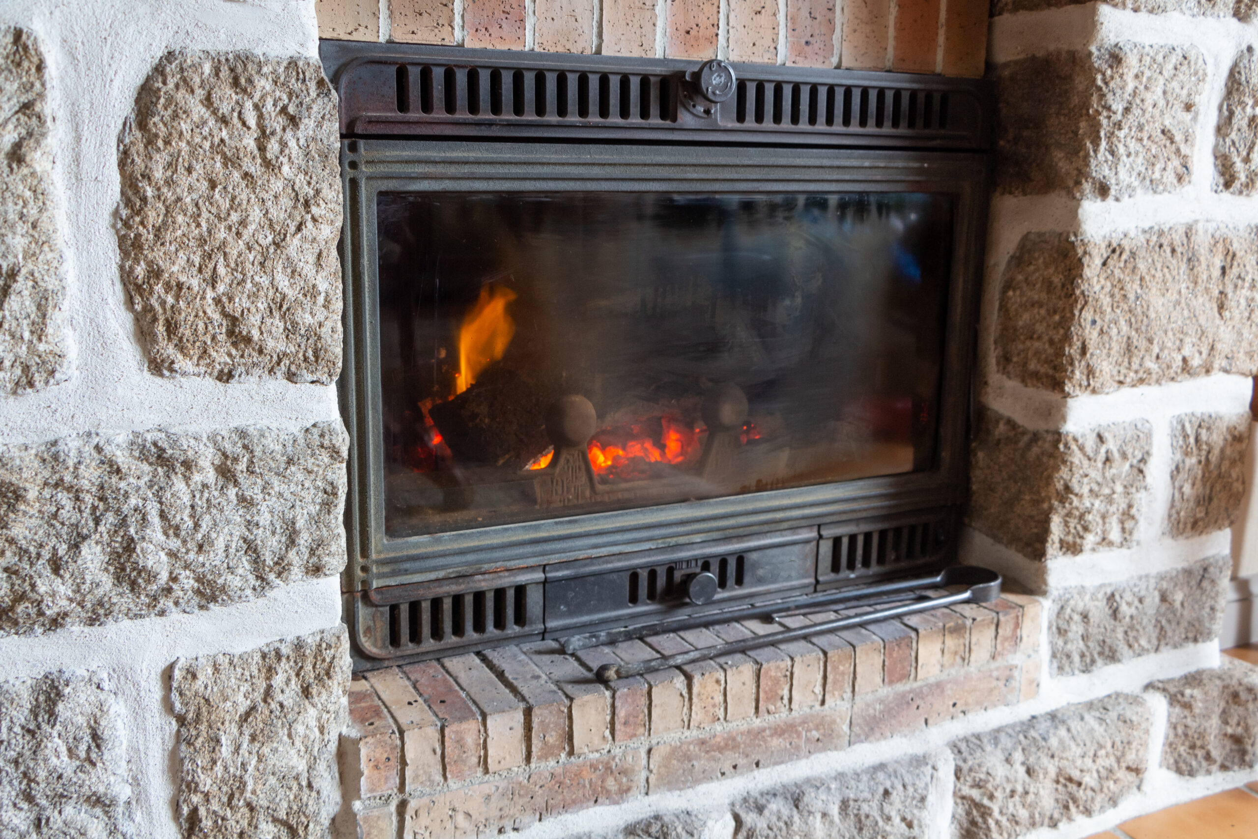 A fireplace insert in use.