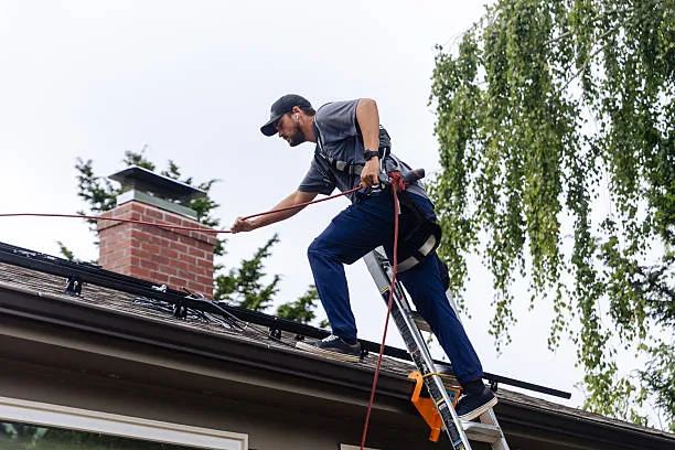Technician performing chimney sweep services